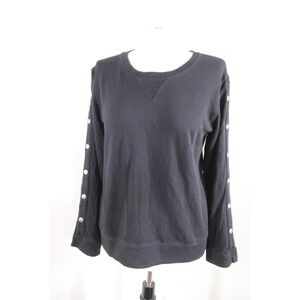 Monrow M Black Snap Sleeve Crewneck Sweatshirt Top USA Tencel Cotton